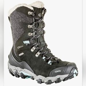 Oboz Women's 8 Leather Black Winter Boots Insulated Waterproof Snow Mountains